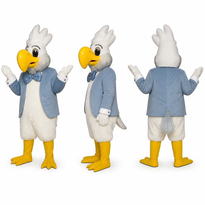 Eagle Mascot Costume in White with Blue Vest Adult
