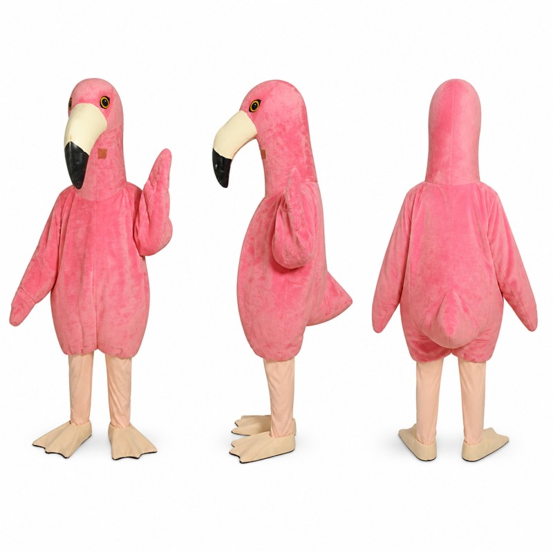 Flamingo Mascot Costume in Pink with Black Tipped Beak Adult