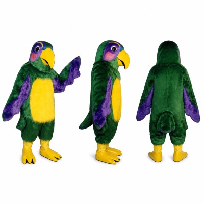 Parrot Mascot Costume in Green Purple and Yellow Adult