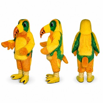 Parrot Mascot Costume in Orange and Yellow with Green Head Adult