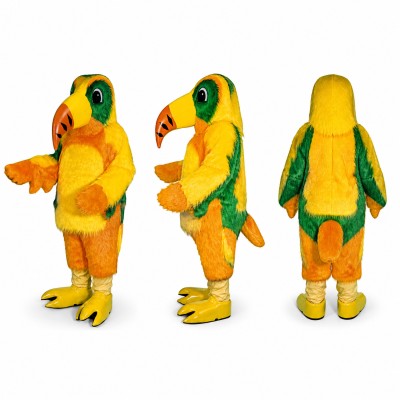 Parrot Mascot Costume in Orange and Yellow with Green Head Adult