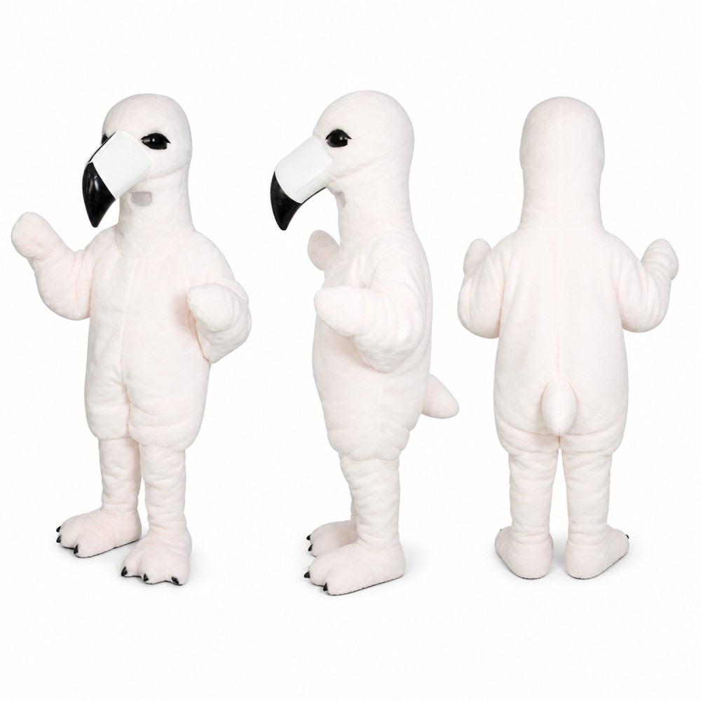 Flamingo Mascot Costume in White with Black Tipped Beak Adult