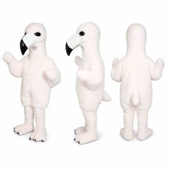 Flamingo Mascot Costume in White with Black Tipped Beak Adult