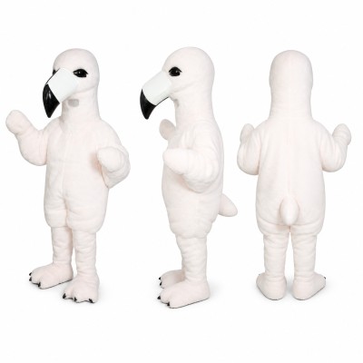 Flamingo Mascot Costume in White with Black Tipped Beak Adult