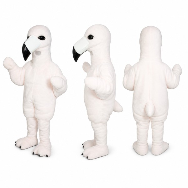 Flamingo Mascot Costume in White with Black Tipped Beak Adult