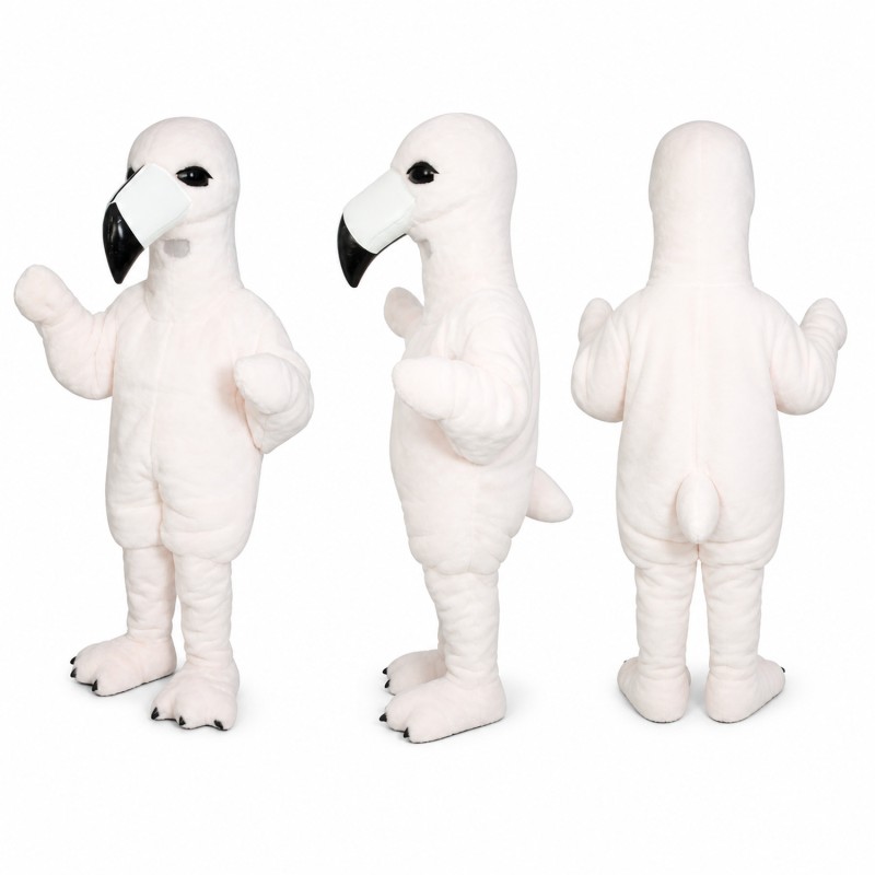 Flamingo Mascot Costume in White with Black Tipped Beak Adult