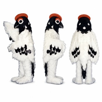 Woodpecker Mascot Costume in Black and White with Red Crest Adult