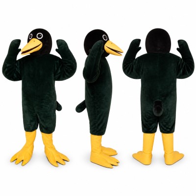 Crow Mascot Costume in Black with Yellow Beak Adult