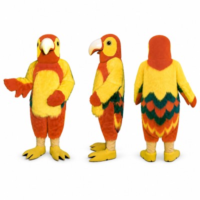 Parrot Mascot Costume in Yellow and Red with Orange Wings Adult
