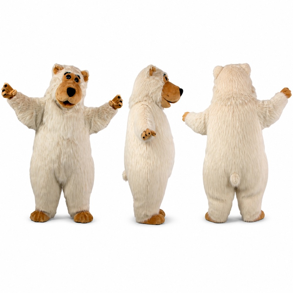 Polar Bear Mascot Costume in White with Golden Muzzle Adult