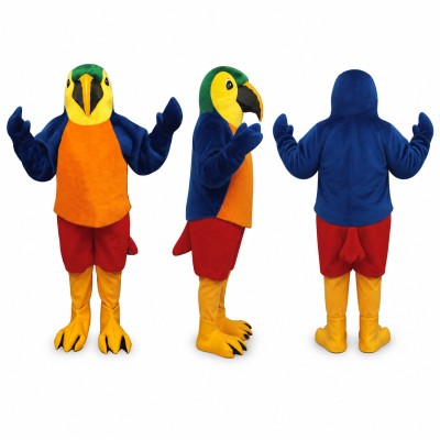 Parrot Mascot Costume in Blue Orange and Red Adult