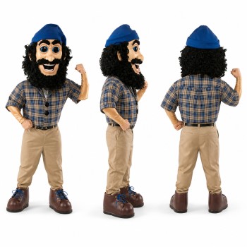 Lumberjack Mascot Costume with Blue Plaid Shirt and Black Beard Adult