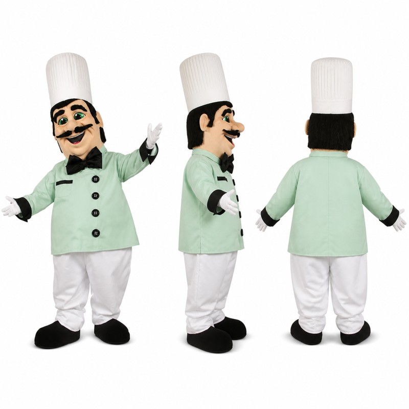 Chef Mascot Costume in Mint Green Coat with White Hat Adult