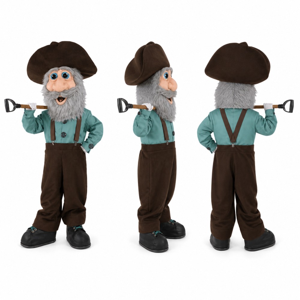 Miner Mascot Costume with Brown Hat and Teal Shirt Adult Miner Mascot Costume with Brown Hat and Teal Shirt Adult