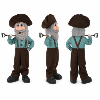 Miner Mascot Costume with Brown Hat and Teal Shirt Adult