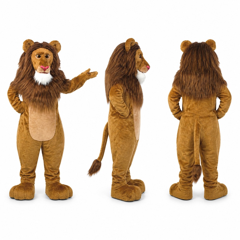 Lion Mascot Costume in Tan with Brown Mane Adult