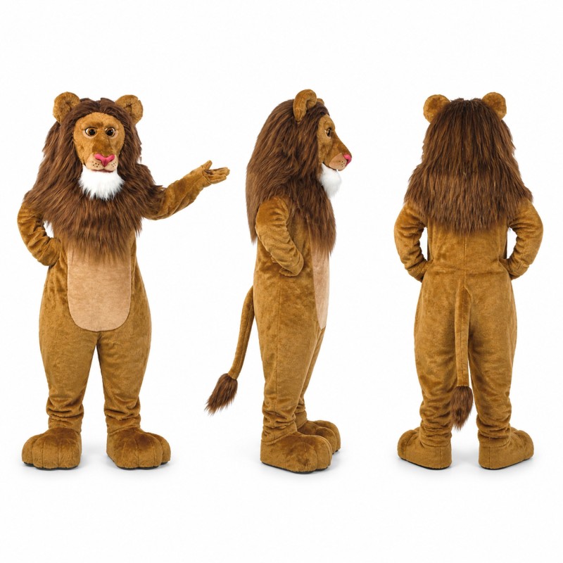 Lion Mascot Costume in Tan with Brown Mane Adult