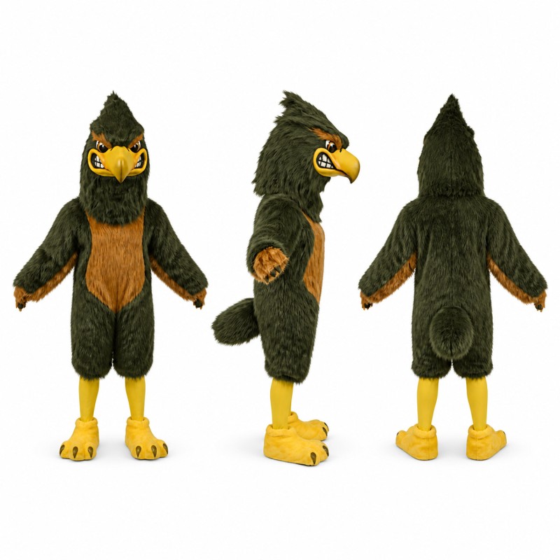 Hawk Mascot Costume in Dark Green with Brown Chest Adult