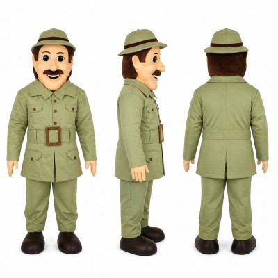 Military Officer Mascot Costume in Olive Green Uniform Adult