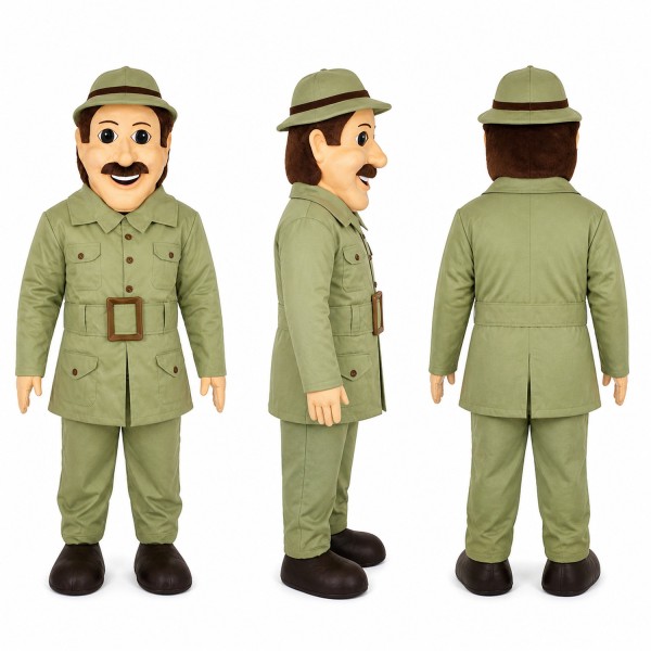 Military Officer Mascot Costume in Olive Green Uniform Adult