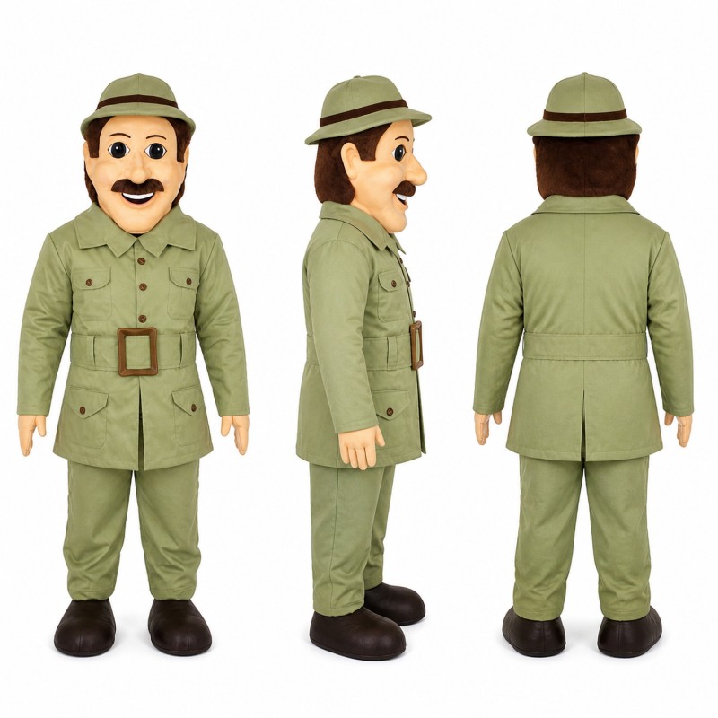 Military Officer Mascot Costume in Olive Green Uniform Adult