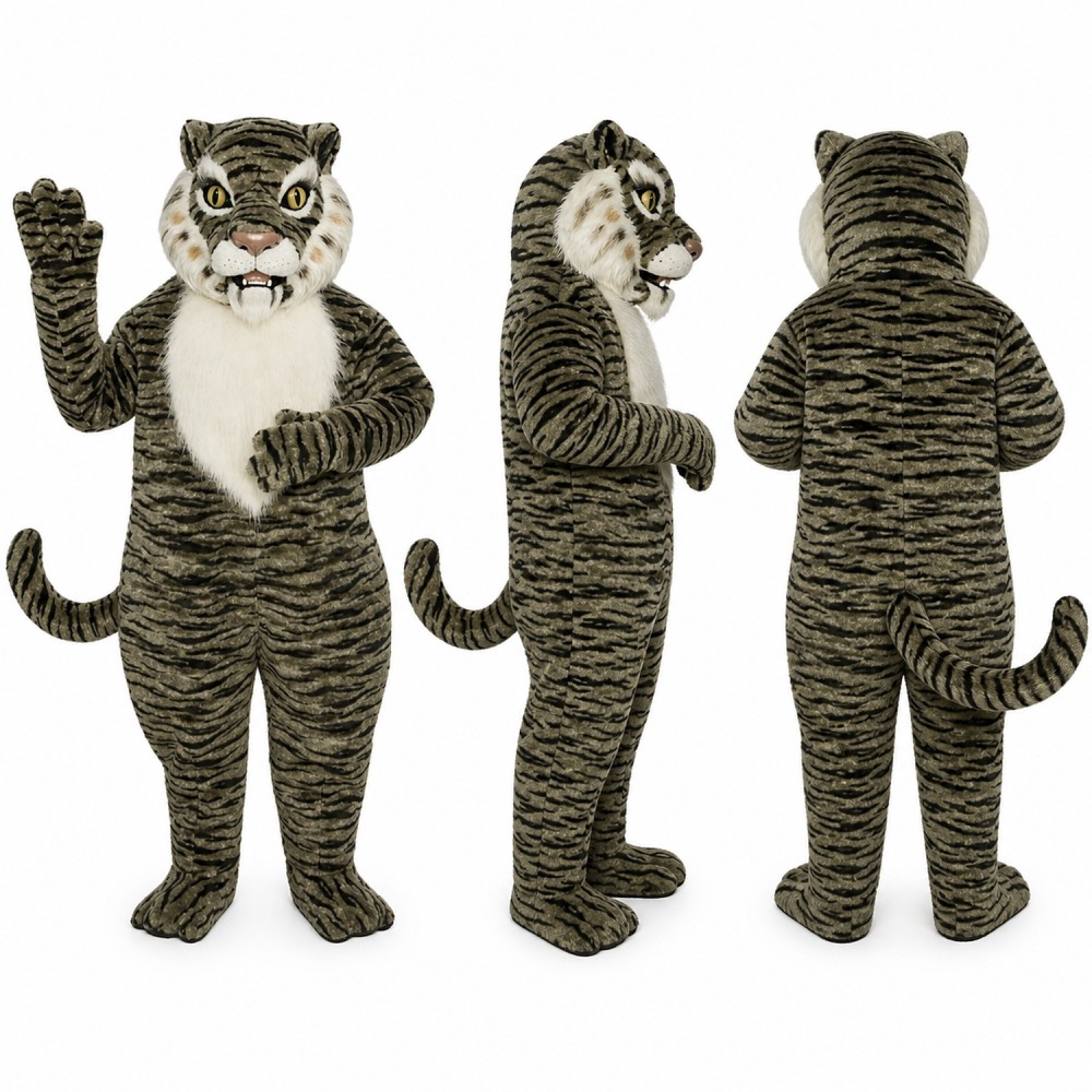 Tiger Mascot Costume in Gray with Dark Stripes Adult Tiger Mascot Costume in Gray with Dark Stripes Adult