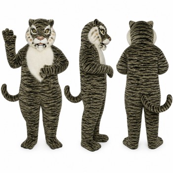 Tiger Mascot Costume in Gray with Dark Stripes Adult