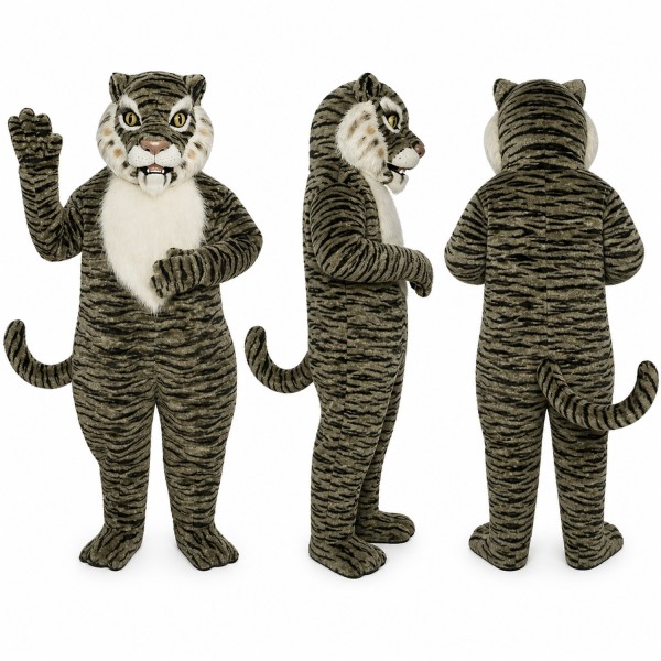 Tiger Mascot Costume in Gray with Dark Stripes Adult