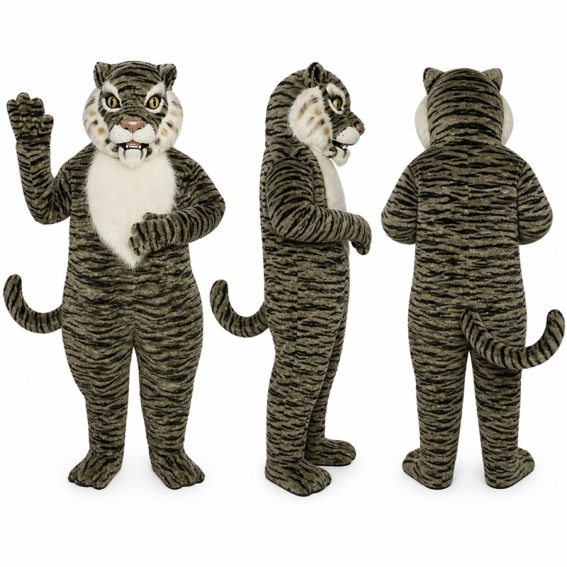 Tiger Mascot Costume in Gray with Dark Stripes Adult
