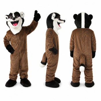 Badger Mascot Costume in Brown with White Face Adult