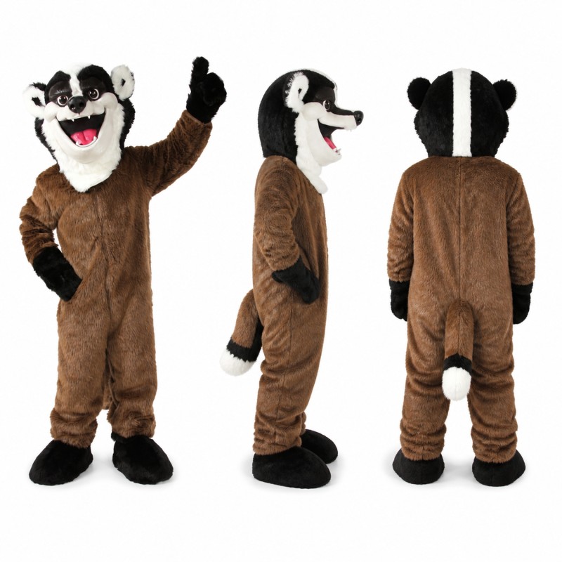Badger Mascot Costume in Brown with White Face Adult