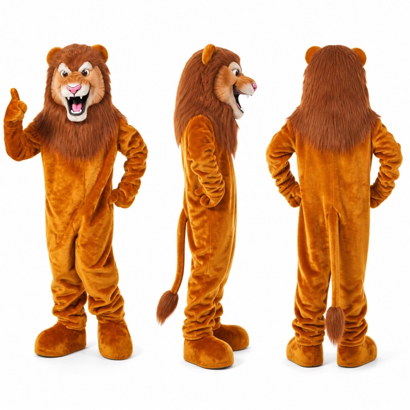 Lion Mascot Costume in Orange with Dark Mane Adult