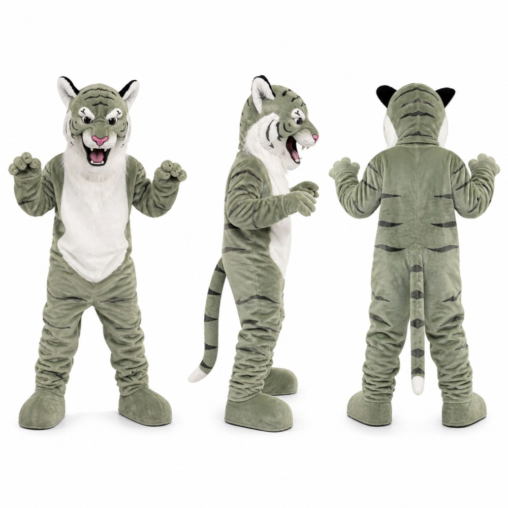 Adult Green Tiger Mascot Costume with Striped Tail Adult Green Tiger Mascot Costume with Striped Tail