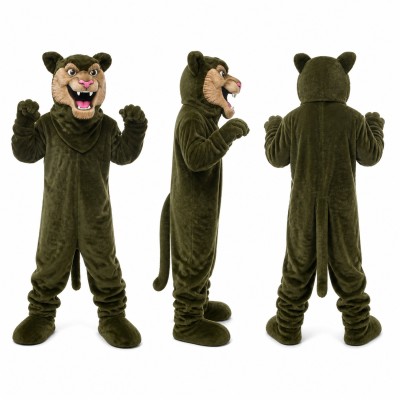 Panther Mascot Costume in Dark Olive with Open Mouth Adult