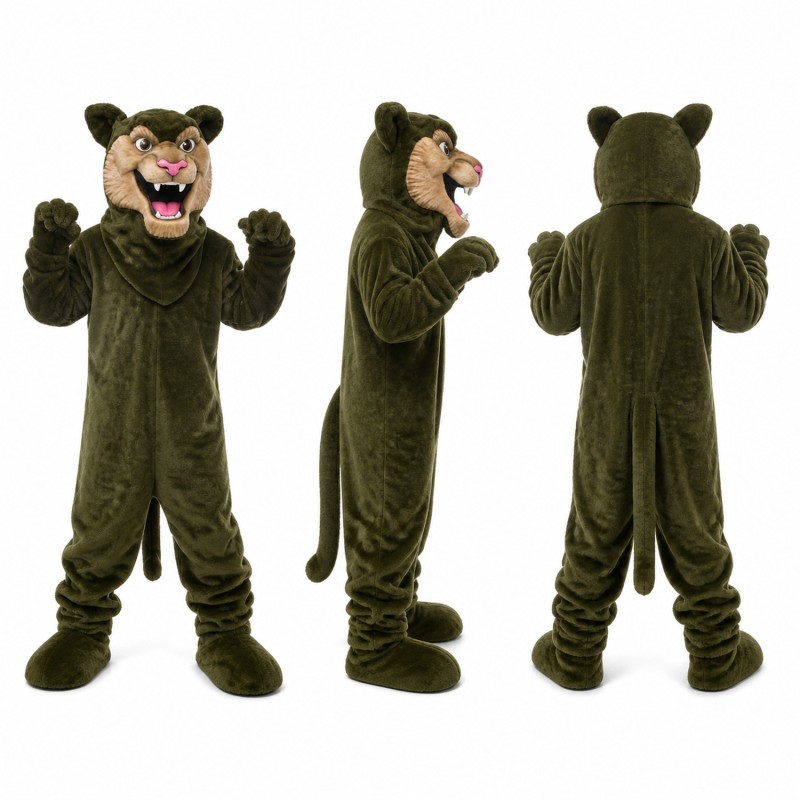 Panther Mascot Costume in Dark Olive with Open Mouth Adult