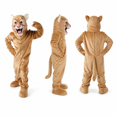 Mountain Lion Mascot Costume in Tan with White Muzzle Adult