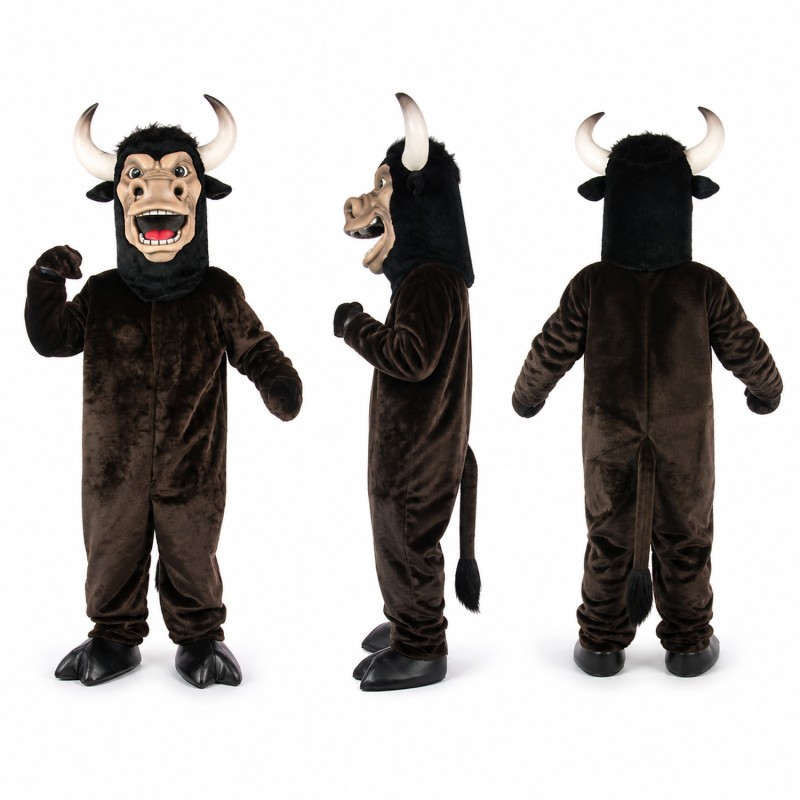 Minotaur Mascot Costume in Dark Brown with White Horns Adult