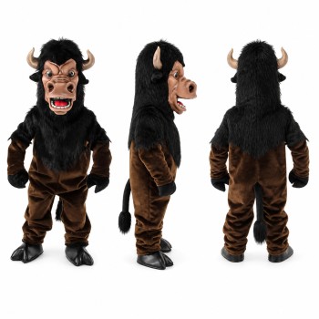 Minotaur Mascot Costume in Black and Brown with White Horns Adult