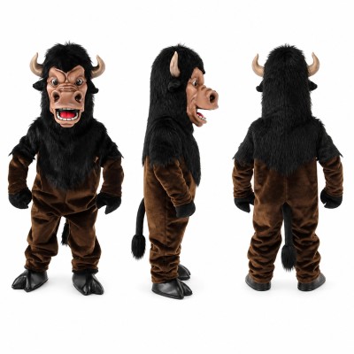 Minotaur Mascot Costume in Black and Brown with White Horns Adult