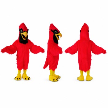 Cardinal Mascot Costume in Red with Black Face Adult