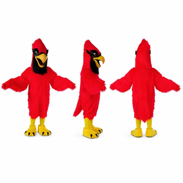 Cardinal Mascot Costume in Red with Black Face Adult