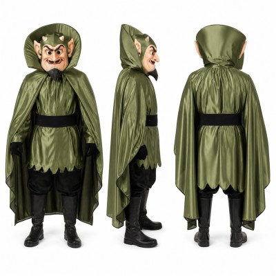 Vampire Mascot Costume in Green with Wide Collar and Cape Adult