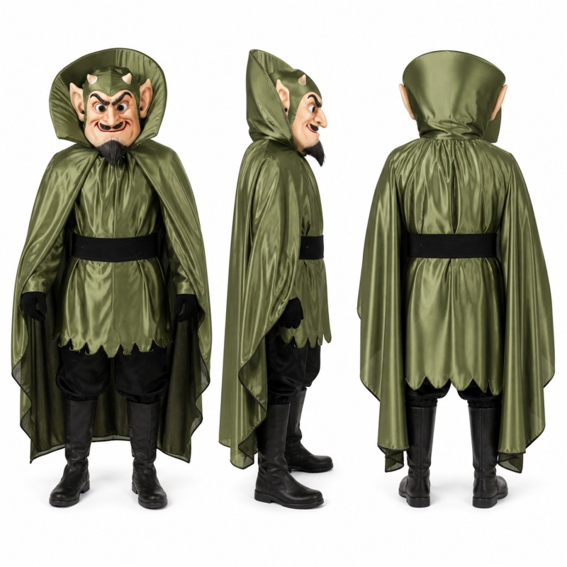 Vampire Mascot Costume in Green with Wide Collar and Cape Adult