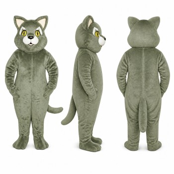 Cat Mascot Costume in Gray with Yellow Eyes Adult