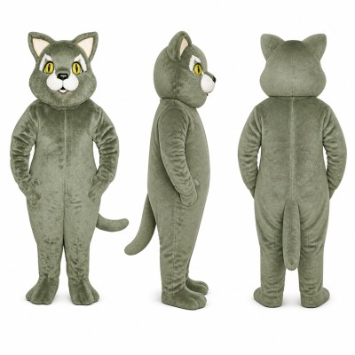 Cat Mascot Costume in Gray with Yellow Eyes Adult