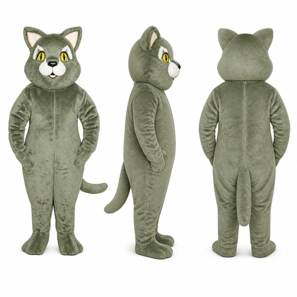 Cat Mascot Costume in Gray with Yellow Eyes Adult