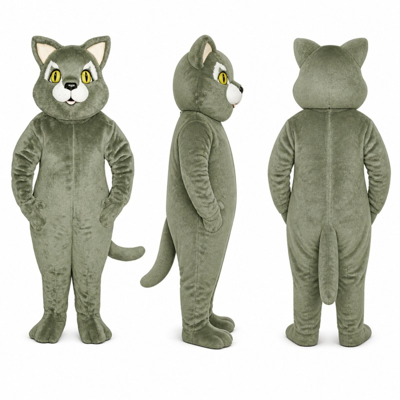 Cat Mascot Costume in Gray with Yellow Eyes Adult