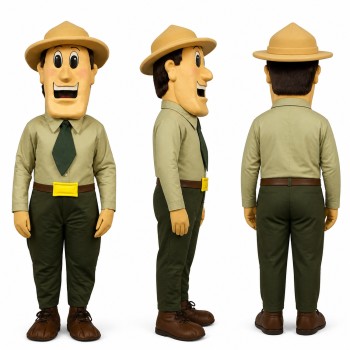 Park Ranger Mascot Costume with Beige Hat and Green Shirt Adult