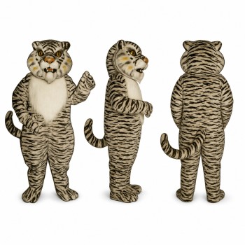 Tiger Mascot Costume in Gray with Black Stripes Adult
