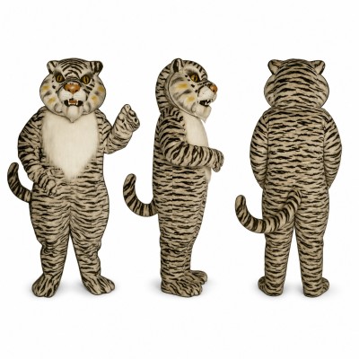 Tiger Mascot Costume in Gray with Black Stripes Adult
